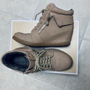 Tan Zipper Bootie Wedges